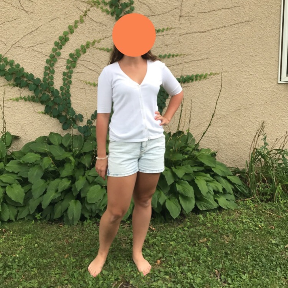 white button up sweater